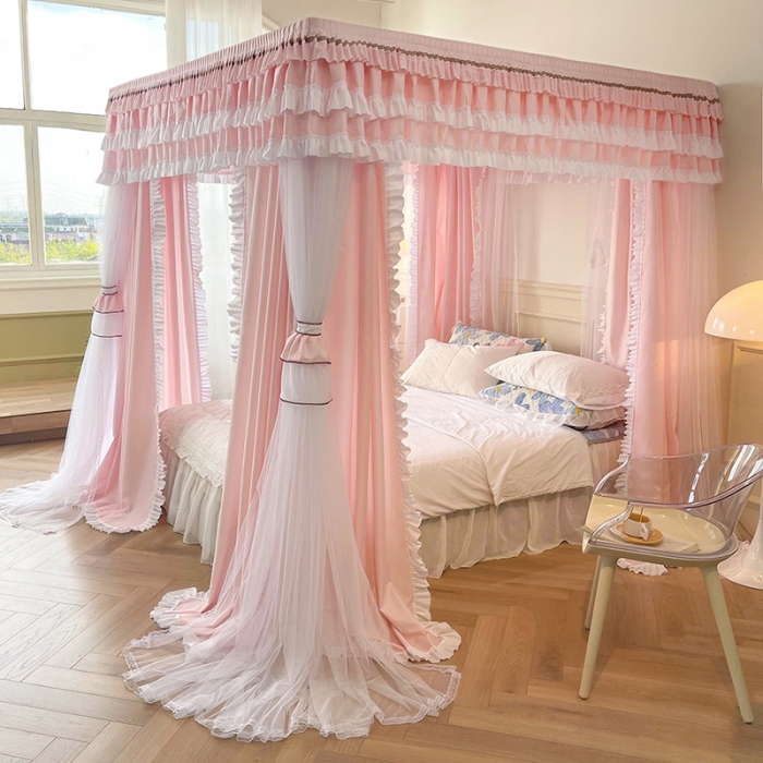 91家纺网 家纺一手货源 找家纺 迪凡保罗 2023新款2303五通双杆落地双层遮光蚊帐 玉色