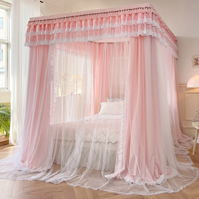 91家纺网 家纺一手货源 找家纺 迪凡保罗 2023新款2303五通双杆落地双层遮光蚊帐 玉色