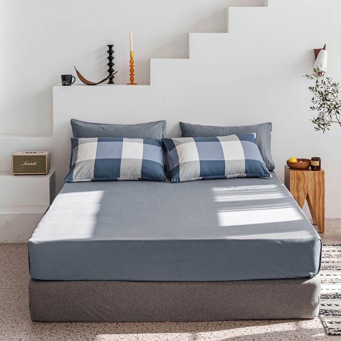 91家纺网 家纺一手货源 找家纺 简宜 2023新款北欧简约全棉四件套 蓝大格