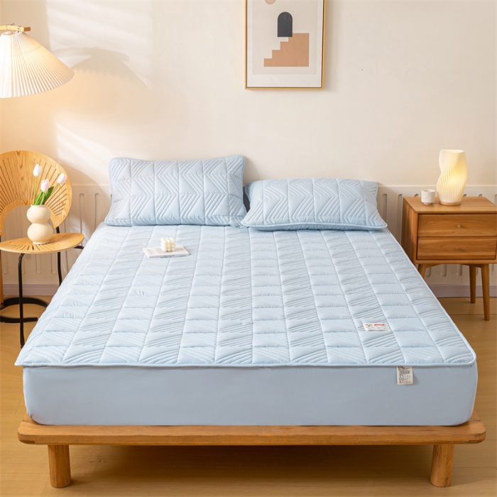 91家纺网 家纺一手货源 找家纺 凡客 2023春夏新品A类原棉大豆夹棉床笠 天蓝