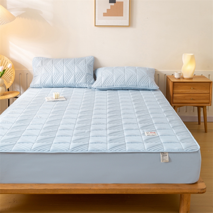 91家纺网 家纺一手货源 找家纺 凡客 2023春夏新品A类原棉大豆夹棉床笠 天蓝