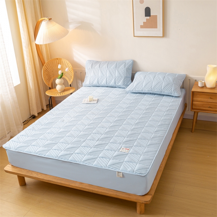 91家纺网 家纺一手货源 找家纺 凡客 2023春夏新品A类原棉大豆夹棉床笠 天蓝