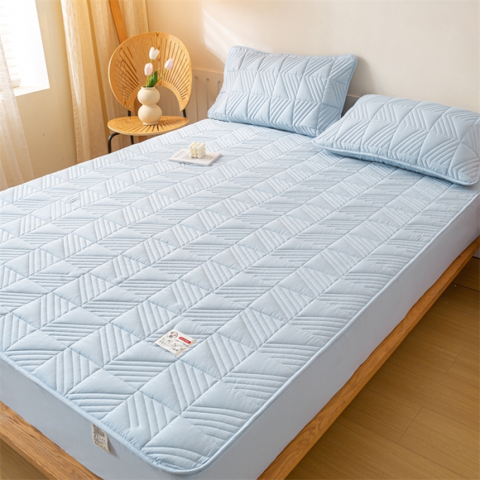 91家纺网 家纺一手货源 找家纺 凡客 2023春夏新品A类原棉大豆夹棉床笠 天蓝