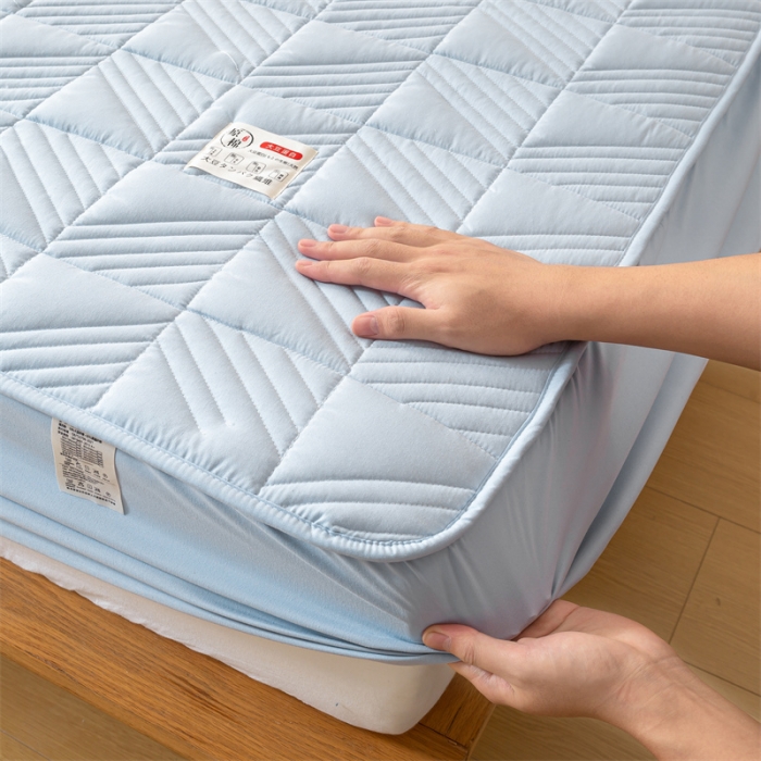 91家纺网 家纺一手货源 找家纺 凡客 2023春夏新品A类原棉大豆夹棉床笠 天蓝