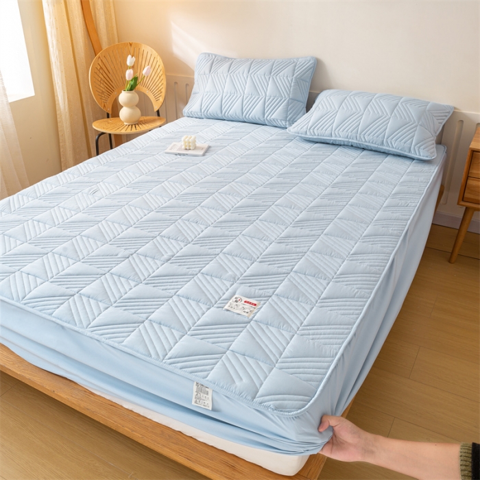 91家纺网 家纺一手货源 找家纺 凡客 2023春夏新品A类原棉大豆夹棉床笠 天蓝