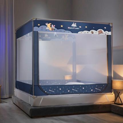 91家纺网 家纺一手货源 找家纺 飞轮海 2023新款数码印花三开门蚊帐-Z80 奶茶派对