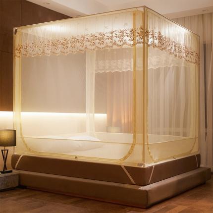 91家纺网 家纺一手货源 找家纺 飞轮海 2023新款大空间三开门方顶蚊帐-Z78 海棠-优雅黄