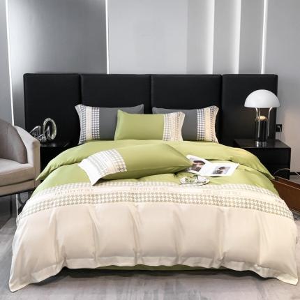 91家纺网 家纺一手货源 找家纺 （总）麦空 2025新款水洗真丝刺绣千鸟格四件套-天空之城