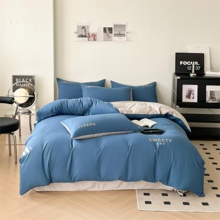 91家纺网 家纺一手货源 找家纺 （总）麦空 2025新款水洗棉刺绣纯色四件套-晴空系列