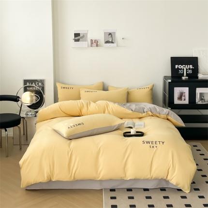 91家纺网 家纺一手货源 找家纺 （总）麦空 2025新款水洗棉刺绣纯色四件套-晴空系列