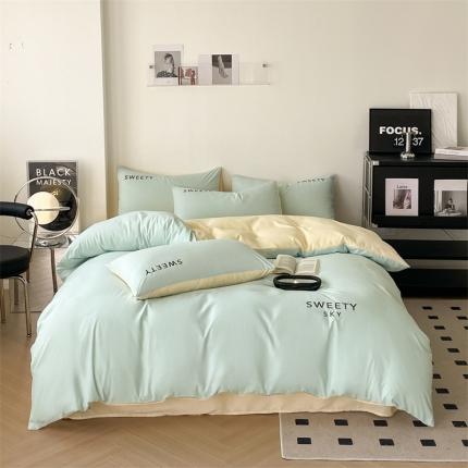 91家纺网 家纺一手货源 找家纺 （总）麦空 2025新款水洗棉刺绣纯色四件套-晴空系列