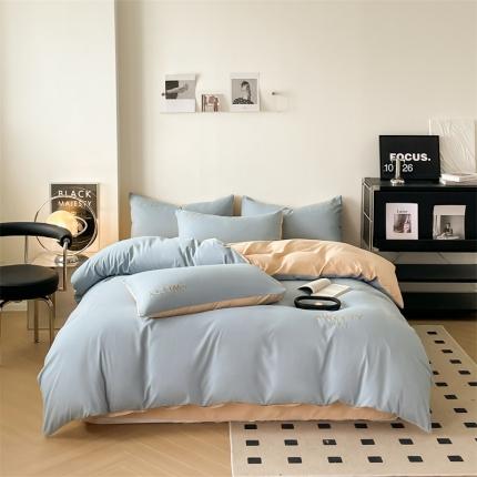 91家纺网 家纺一手货源 找家纺 （总）麦空 2025新款水洗棉刺绣纯色四件套-晴空系列