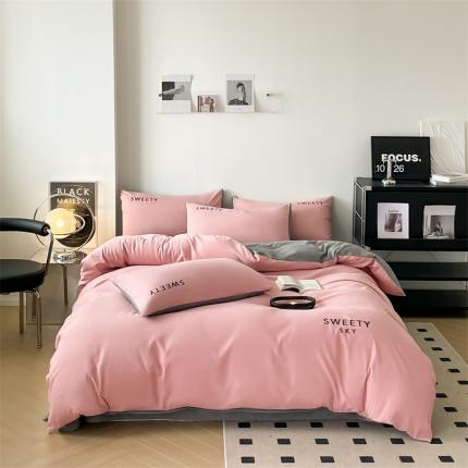 91家纺网 家纺一手货源 找家纺 （总）麦空 2025新款水洗棉刺绣纯色四件套-晴空系列