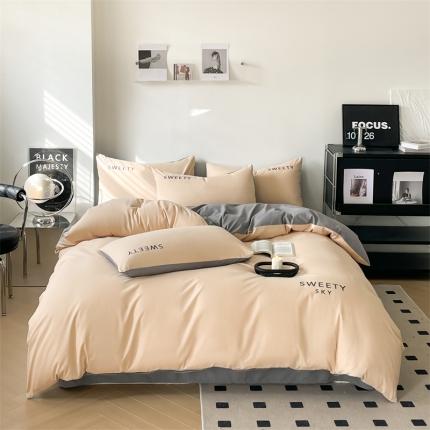 91家纺网 家纺一手货源 找家纺 （总）麦空 2025新款水洗棉刺绣纯色四件套-晴空系列