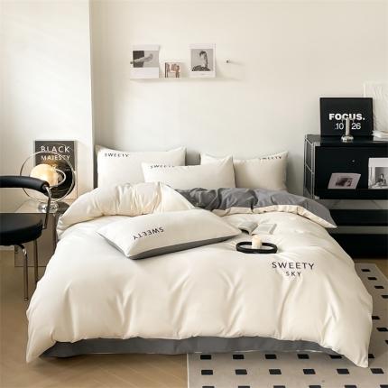 91家纺网 家纺一手货源 找家纺 （总）麦空 2025新款水洗棉刺绣纯色四件套-晴空系列