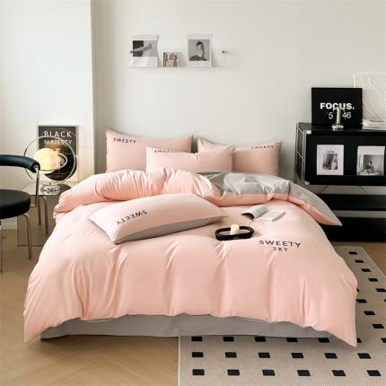 91家纺网 家纺一手货源 找家纺 （总）麦空 2025新款水洗棉刺绣纯色四件套-晴空系列