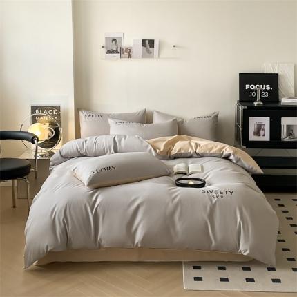 91家纺网 家纺一手货源 找家纺 （总）麦空 2025新款水洗棉刺绣纯色四件套-晴空系列