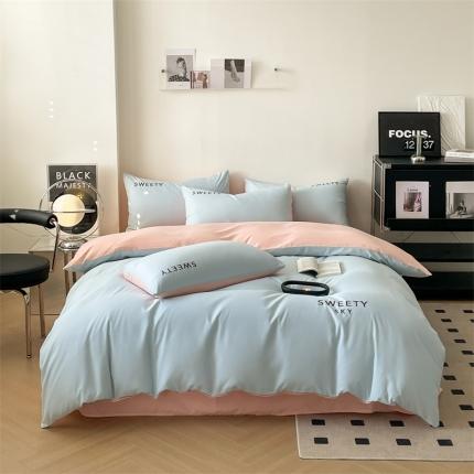 91家纺网 家纺一手货源 找家纺 （总）麦空 2025新款水洗棉刺绣纯色四件套-晴空系列