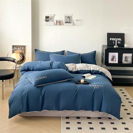 91家纺网 家纺一手货源 找家纺 （总）麦空 2025新款水洗棉刺绣纯色四件套-晴空系列