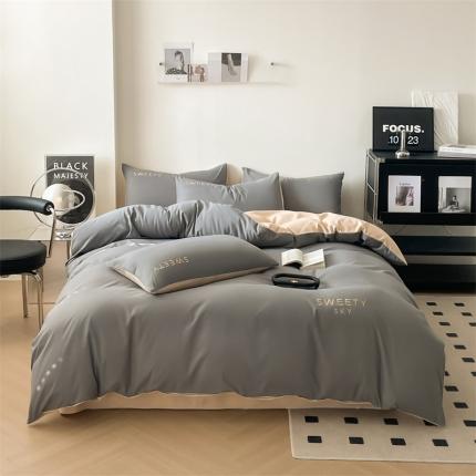 91家纺网 家纺一手货源 找家纺 （总）麦空 2025新款水洗棉刺绣纯色四件套-晴空系列