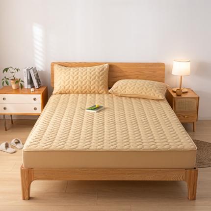 91家纺网 家纺一手货源 找家纺 卡伦 2025新款原棉大豆纤维防水夹棉床笠 卡其