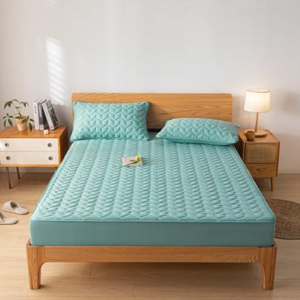 91家纺网 家纺一手货源 找家纺 卡伦 2025新款原棉大豆纤维防水夹棉床笠 水蓝