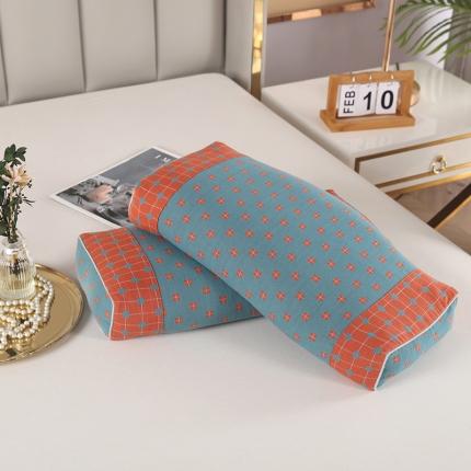 明星2023新款荞麦枕纯棉A类双层纱提花宫延枕全枕头芯 宫延枕蓝