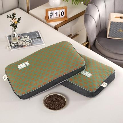 明星 2023新款A类全棉色织水洗双层纱提花荞麦枕头枕芯 柳绿花红