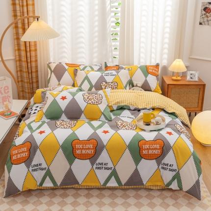 91家纺网 家纺一手货源 找家纺 棠颂 2023新款高克重加厚植物羊绒斜纹磨毛四件套 欢乐颂-绿