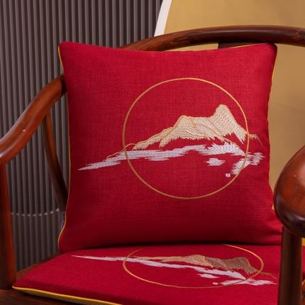91家纺网 家纺一手货源 找家纺 北辰 2023新款山居图系列新中式抱枕 山居图-红