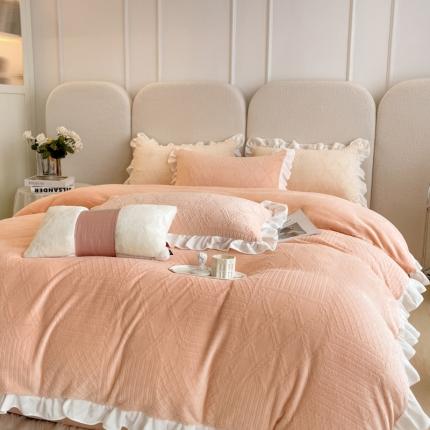 沐慕 2023新款泡芙暖绒花边立体剪花牛奶绒四件套 泡芙-暖玉