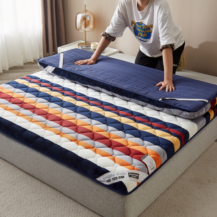 91家纺网 家纺一手货源 找家纺 优莱床垫 2024新款新款牛奶绒记忆棉床垫 蓝条