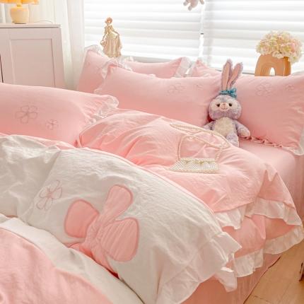 91家纺网 家纺一手货源 找家纺 你好美丽 2025新款水洗磨毛蝴蝶刺绣三拼四件套 淡雅花语玉