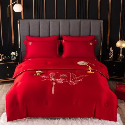 91家纺网 家纺一手货源 找家纺 总 壹张床新款婚庆斜纹水洗棉绣花冬被大豆春秋被喜庆被大红被子