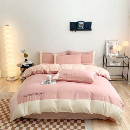 91家纺网 家纺一手货源 找家纺 麦空 2025新款水洗棉刺绣四件套-恋空 恋空-豆沙粉