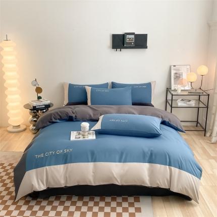 91家纺网 家纺一手货源 找家纺 麦空 2025新款水洗棉刺绣四件套-恋空 恋空-宾利蓝