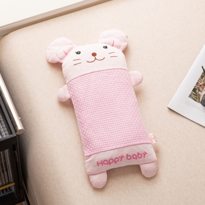 91家纺网 家纺一手货源 找家纺 明星 2023新款纯棉儿童卡通荞麦头宝宝防偏头全荞麦壳枕头芯 小老鼠粉50*25+-2cm