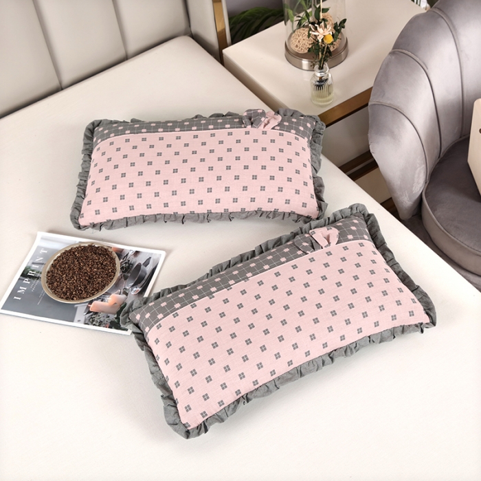 91家纺网 家纺一手货源 找家纺 （总）明星 2023新款纯棉荞麦枕头双层纱布拼接花边枕头芯