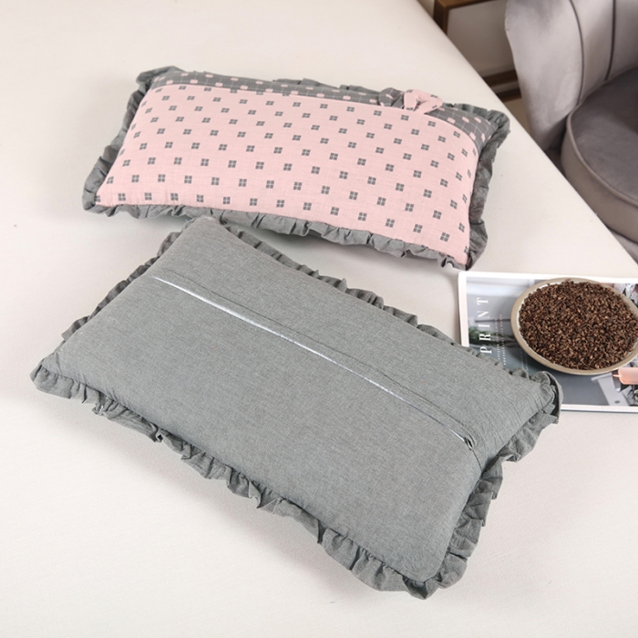 91家纺网 家纺一手货源 找家纺 （总）明星 2023新款纯棉荞麦枕头双层纱布拼接花边枕头芯