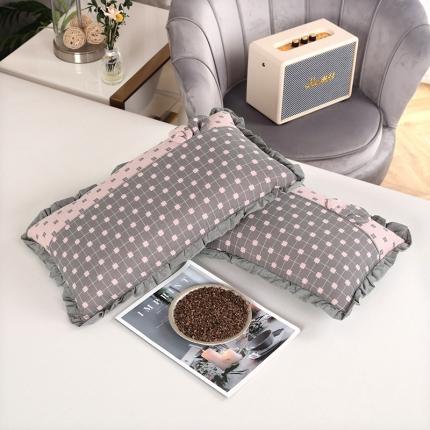 明星 2023新款纯棉荞麦枕头双层纱布拼接花边荞麦壳枕头芯 纱布花边枕灰色