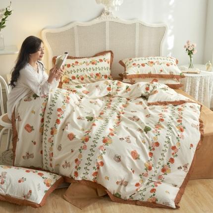 91家纺网 家纺一手货源 找家纺 （总）蓝邻 2023新款复古小清晰花边四件套风格一