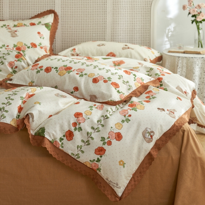 91家纺网 家纺一手货源 找家纺 蓝邻 2023新款复古小清晰花边四件套风格一 精灵乐园