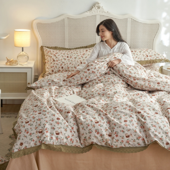 91家纺网 家纺一手货源 找家纺 蓝邻 2023新款复古小清晰花边四件套风格一 凯伦庄园