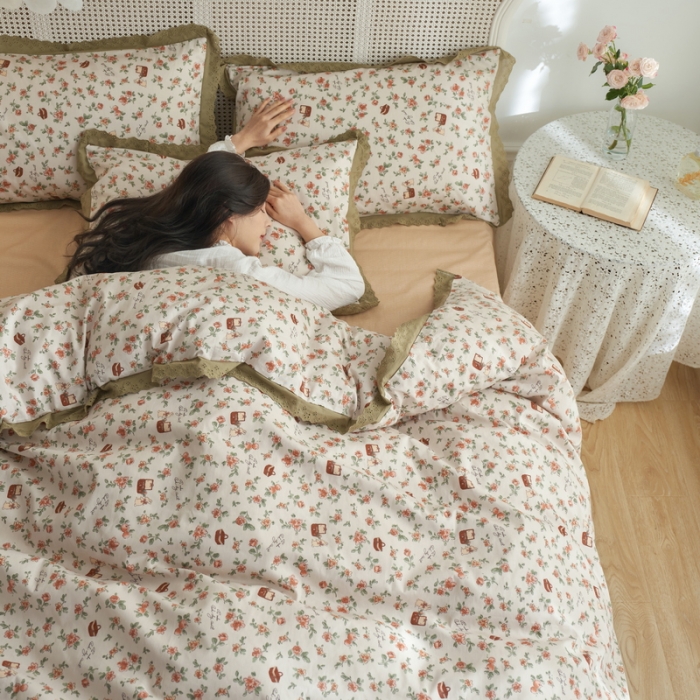 91家纺网 家纺一手货源 找家纺 蓝邻 2023新款复古小清晰花边四件套风格一 凯伦庄园