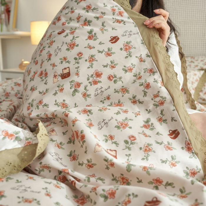 91家纺网 家纺一手货源 找家纺 蓝邻 2023新款复古小清晰花边四件套风格一 凯伦庄园