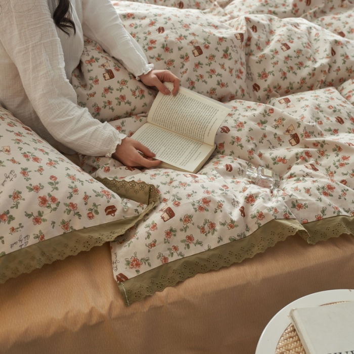 91家纺网 家纺一手货源 找家纺 蓝邻 2023新款复古小清晰花边四件套风格一 凯伦庄园