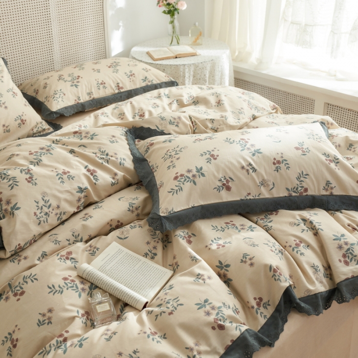 91家纺网 家纺一手货源 找家纺 蓝邻 2023新款复古小清晰花边四件套风格一 南笙