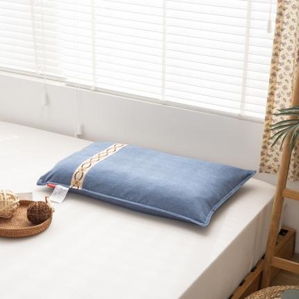 明星 2023新款全棉水洗棉单边荞麦枕 水洗棉单边枕蓝色