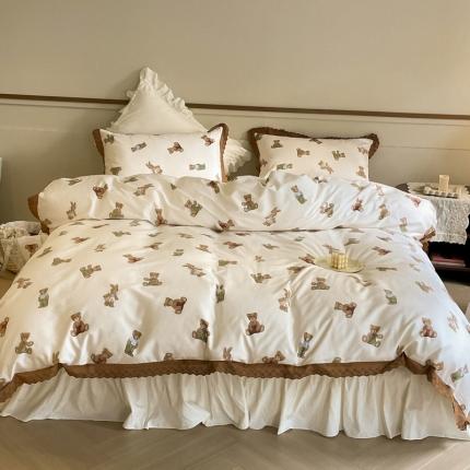 91家纺网 家纺一手货源 找家纺 蓝邻 2023新款复古小清晰花边四件套风格二 缤果熊