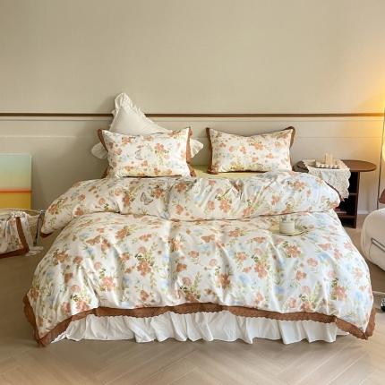 91家纺网 家纺一手货源 找家纺 蓝邻 2023新款复古小清晰花边四件套风格二 蝶恋花语